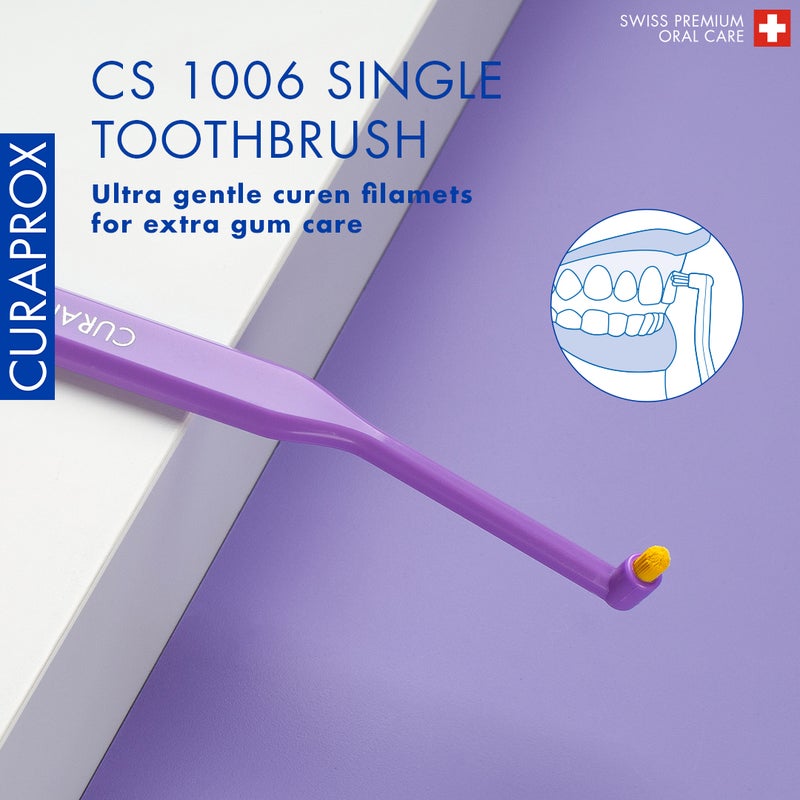 CURAPROX CS 1006 Soft Single Tuft Toothbrush I 1006 CUREN® Bristles for Precise & Gentle Plaque Removal | Promotes Healthier Gums and Teeth, Perfect for Detail Brushing, Single Pack - Image 2